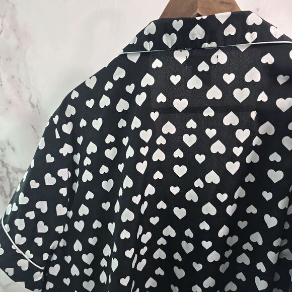 Anthropologie Pajamas Womens 2X Black White PJ Set Shorts Heart Polka Dot Button - Picture 6 of 15
